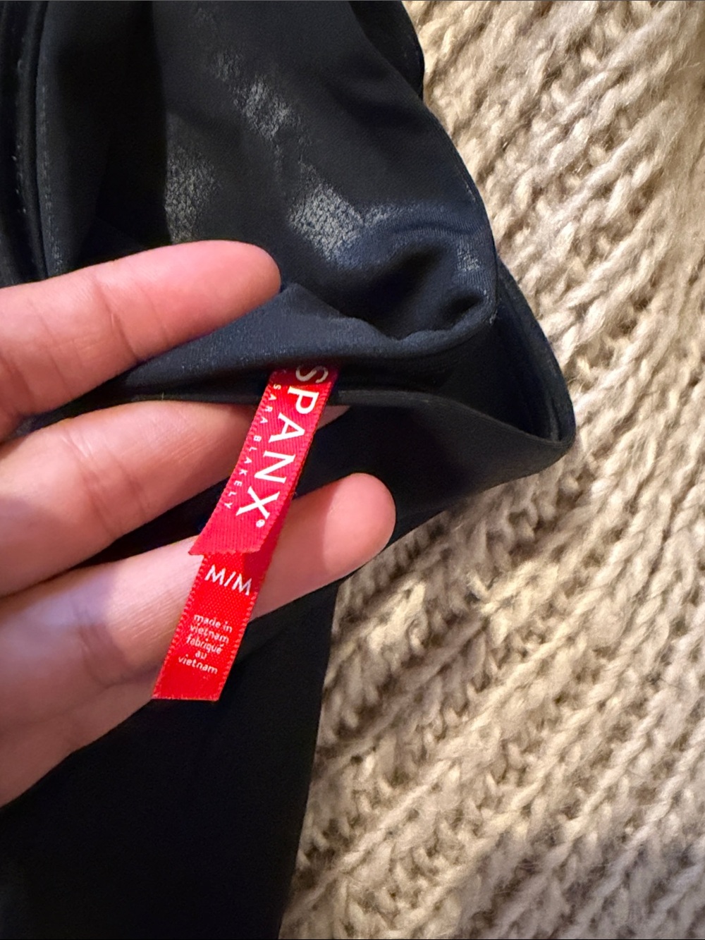 SPANX Black Shiny Leggings with Red Brand Tag - Picture 2 of 3